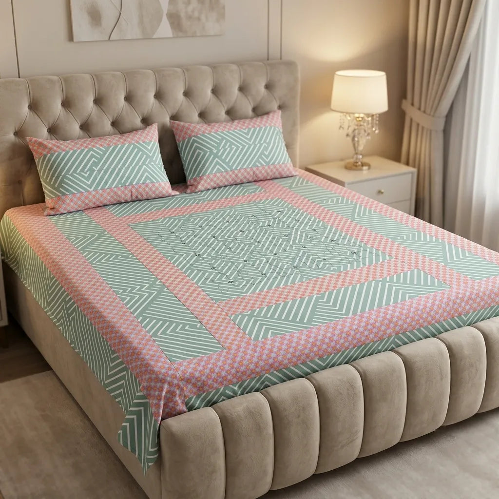 Patched Bedsheet by Pinsstripe– For Double Bed-100% Cotton