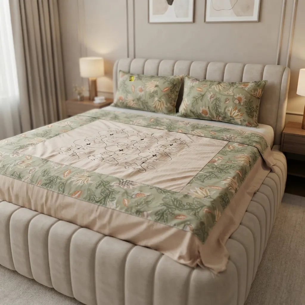 Patched Bedsheet by Pinsstripe– For Double Bed-100% Cotton