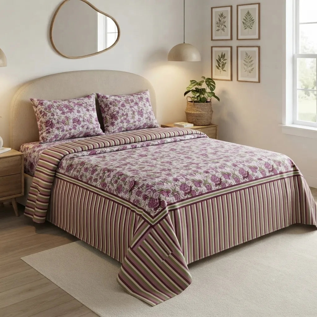 Printed Bedsheet DoubleBed 100% Cotton by Pinsstripe