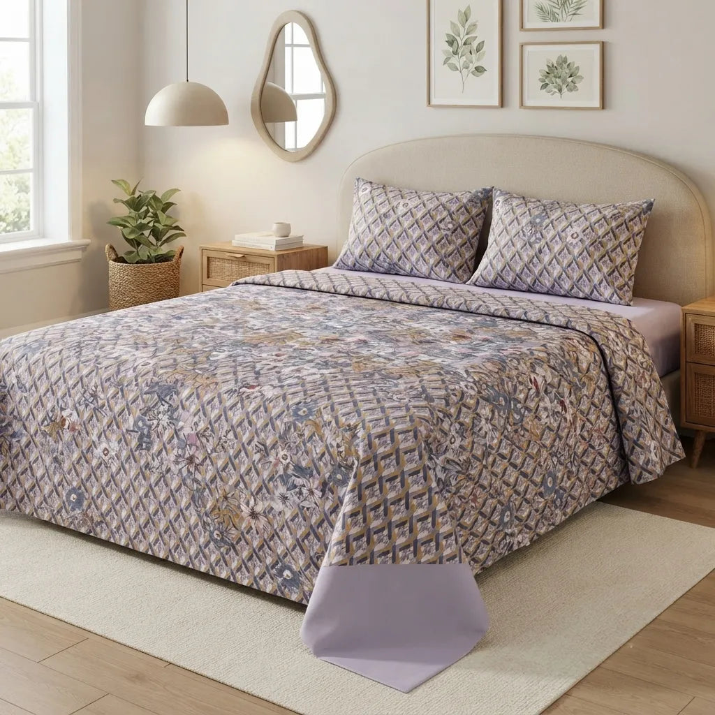 Printed Bedsheet DoubleBed 100% Cotton by Pinsstripe
