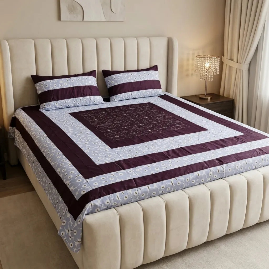 Patched Bedsheet by Pinsstripe– For Double Bed-100% Cotton