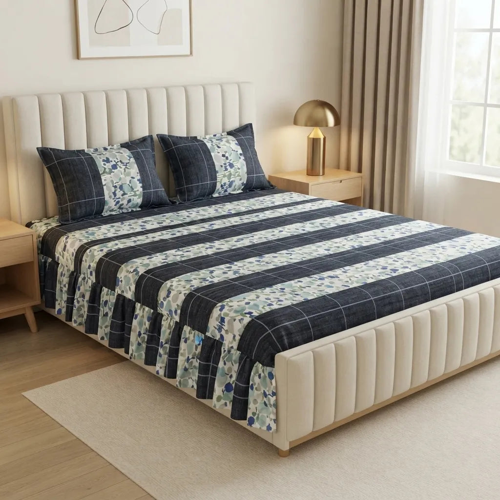 Patched Bedsheet by Pinsstripe– For Double Bed-100% Cotton
