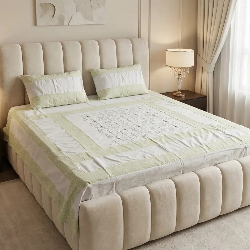 Patched Bedsheet by Pinsstripe– For Double Bed-100% Cotton