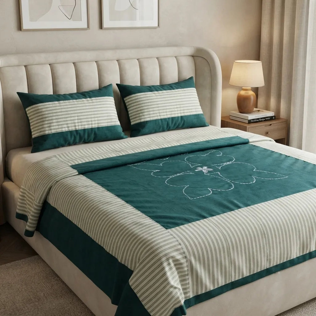 Patched Bedsheet by Pinsstripe– For Double Bed-100% Cotton