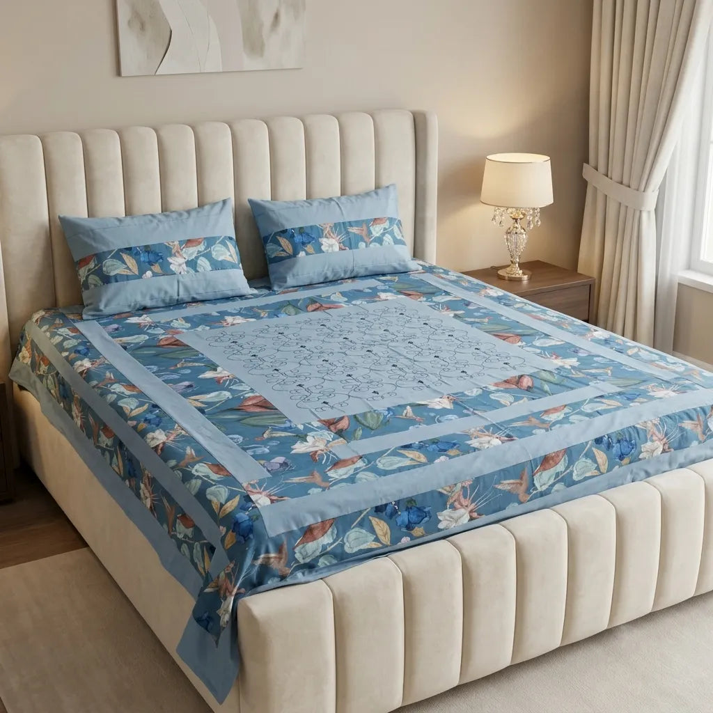 Patched Bedsheet by Pinsstripe– For Double Bed-100% Cotton