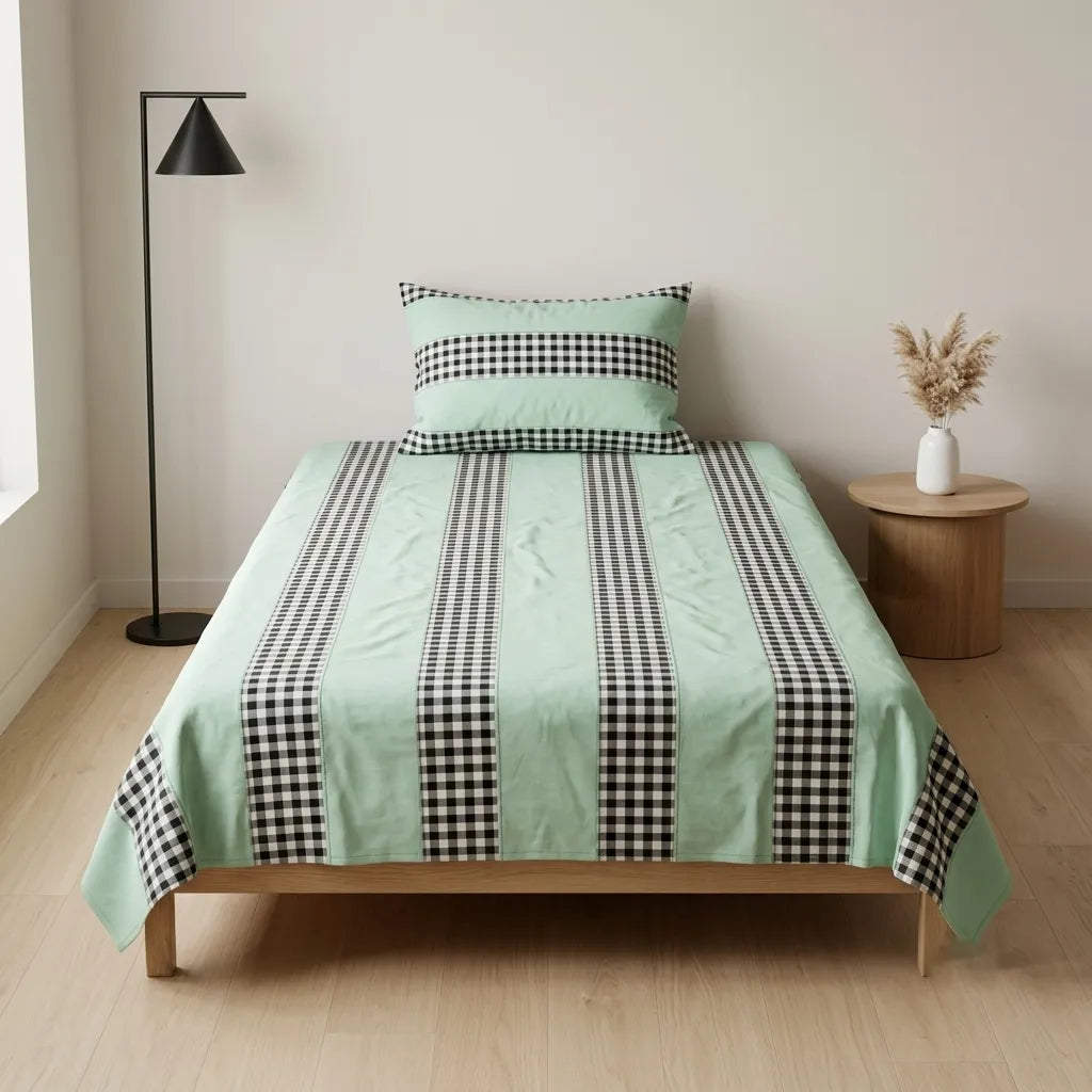 Patched Bedsheet by Pinsstripe – Single Bed, 100% Cotton