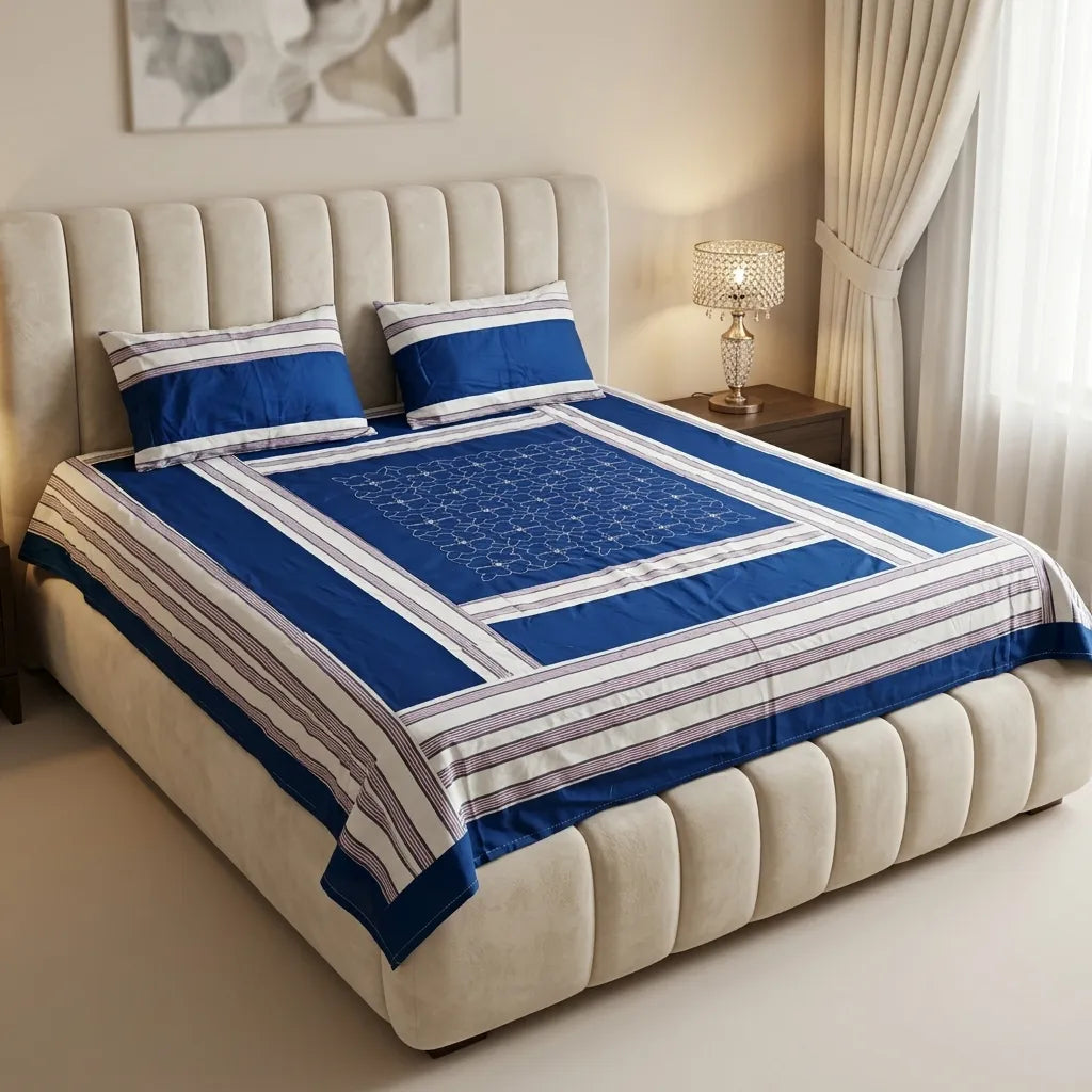 Patched Bedsheet by Pinsstripe– For Double Bed-100% Cotton
