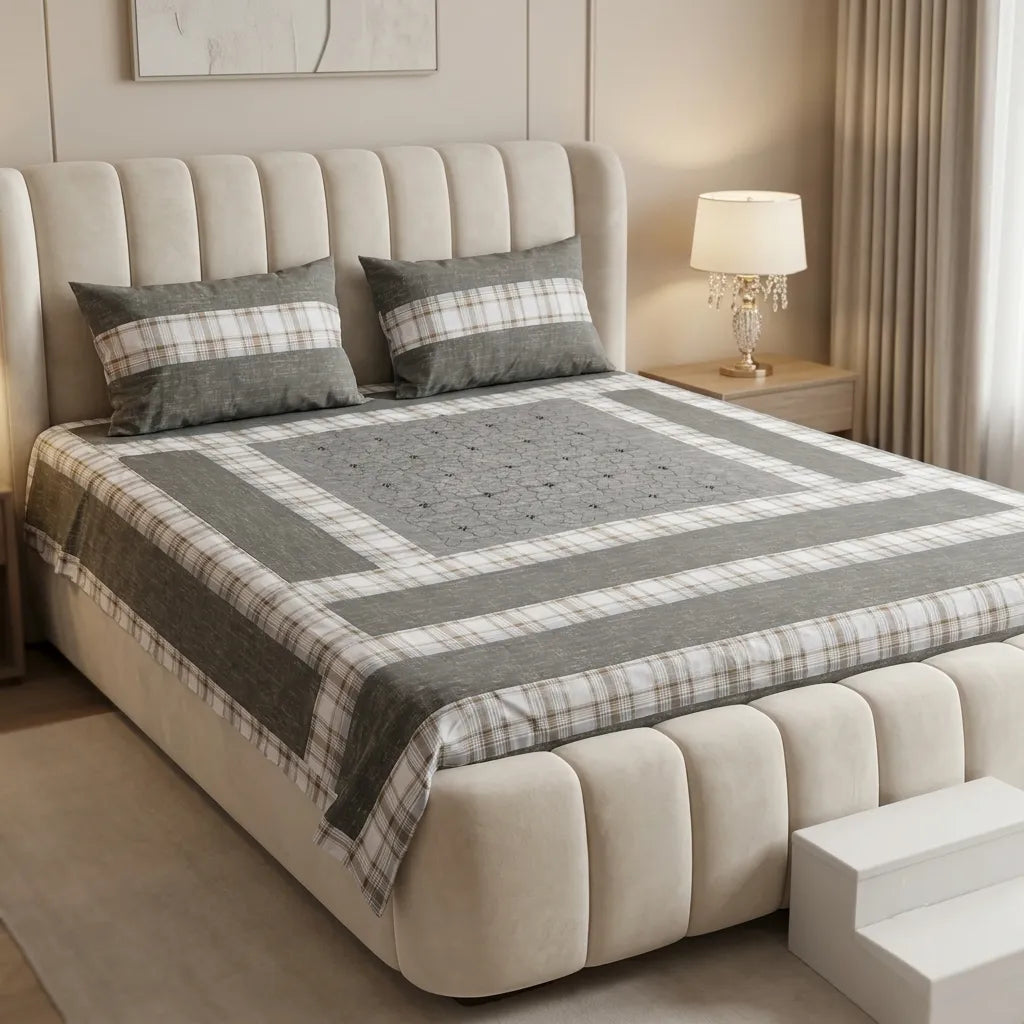 Patched Bedsheet by Pinsstripe– For Double Bed-100% Cotton