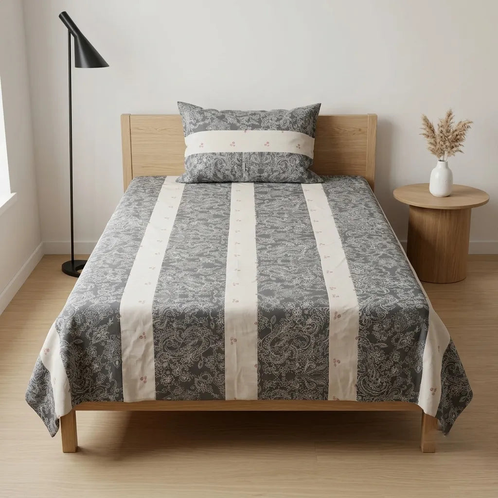 Patched Bedsheet by Pinsstripe – Single Bed, 100% Cotton