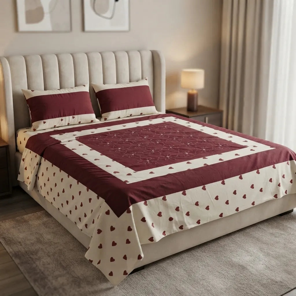Patched Bedsheet by Pinsstripe– For Double Bed-100% Cotton