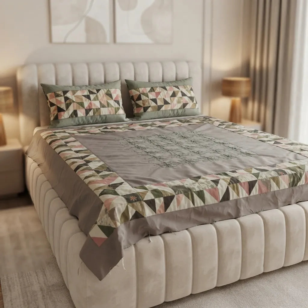 Patched Bedsheet by Pinsstripe– For Double Bed-100% Cotton