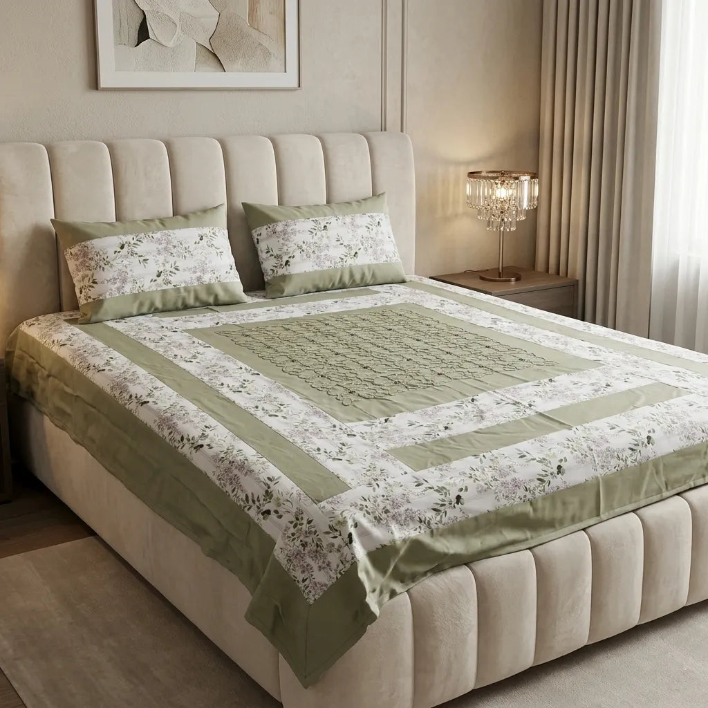 Patched Bedsheet by Pinsstripe– For Double Bed-100% Cotton