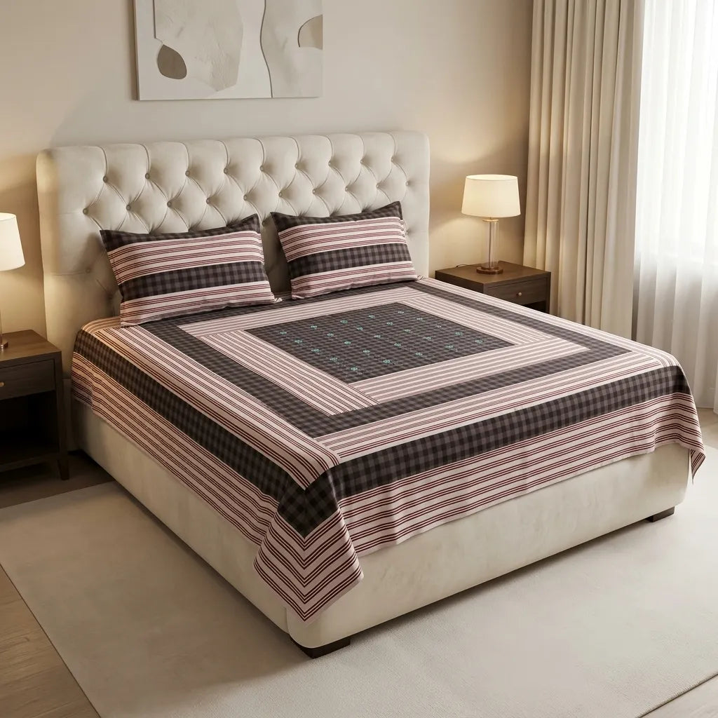 Patched Bedsheet by Pinsstripe– For Double Bed-100% Cotton
