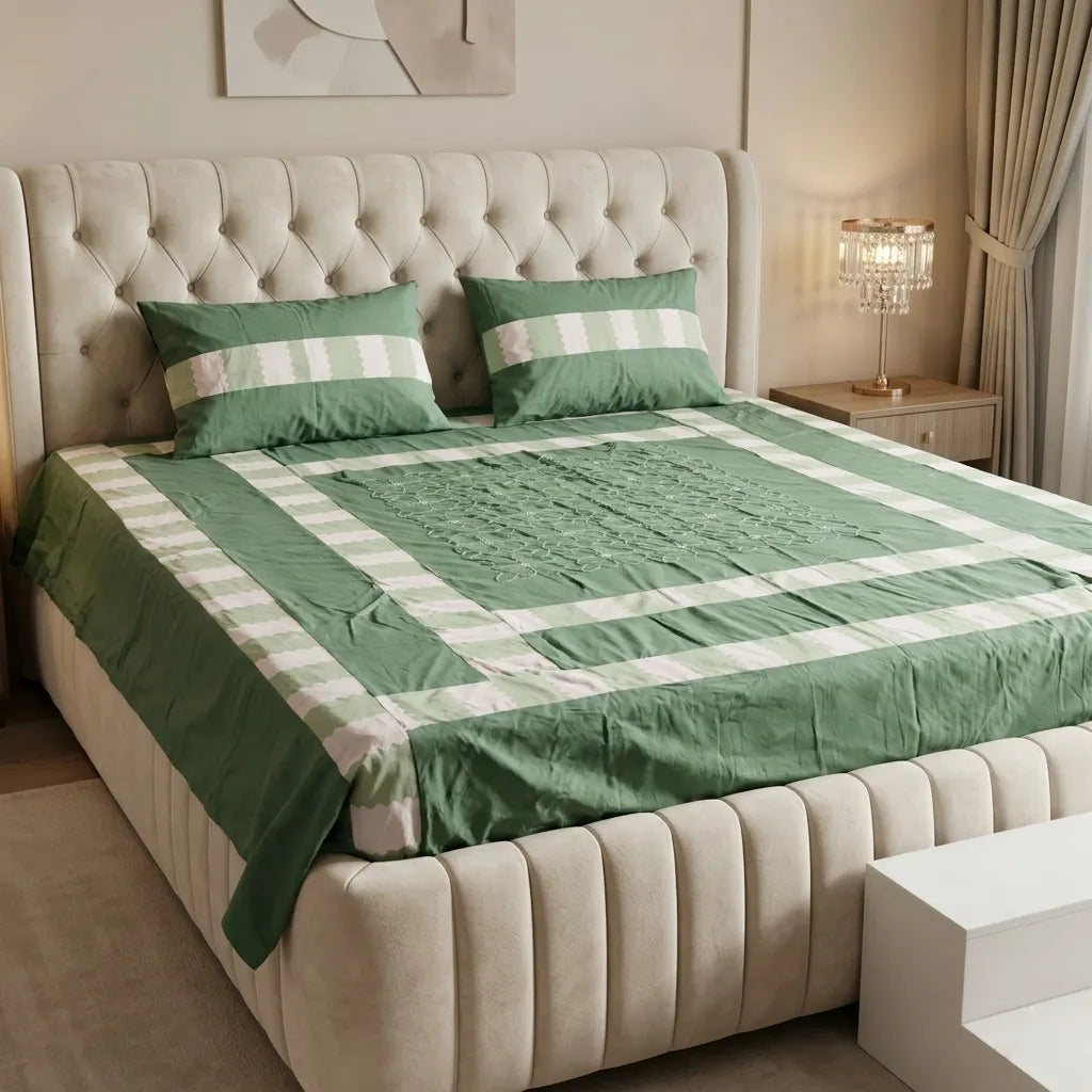 Patched Bedsheet by Pinsstripe– For Double Bed-100% Cotton