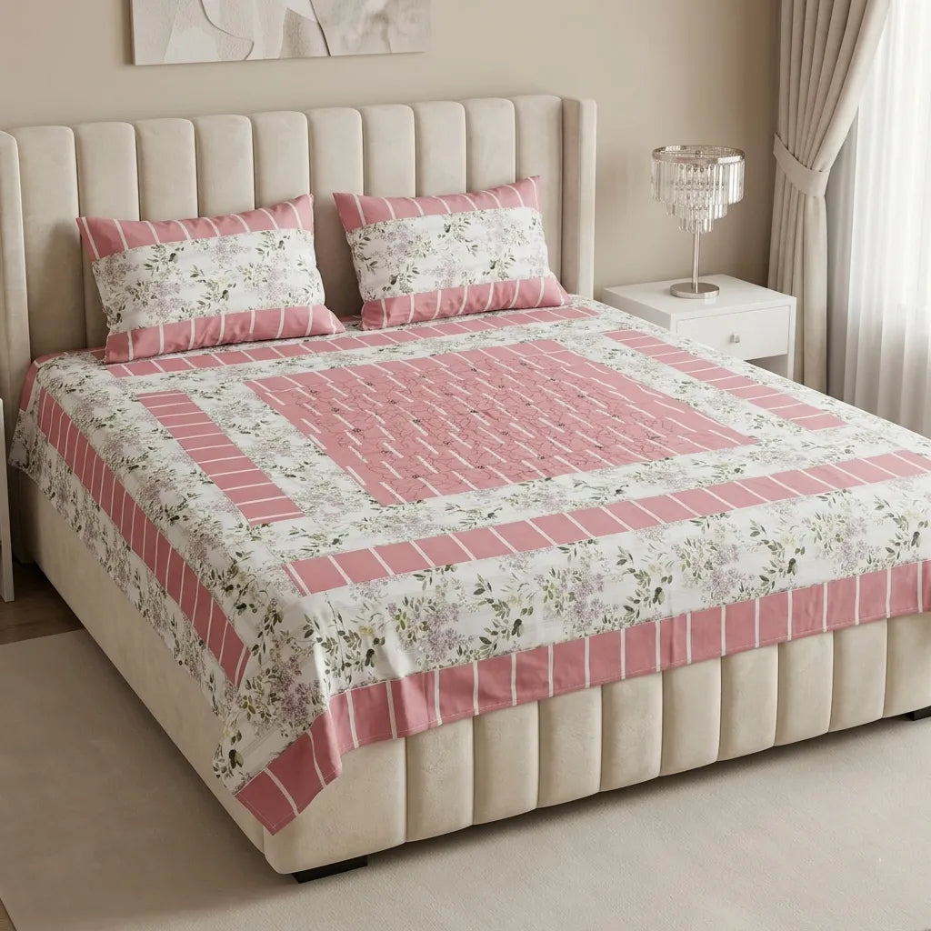 Patched Bedsheet by Pinsstripe– For Double Bed-100% Cotton