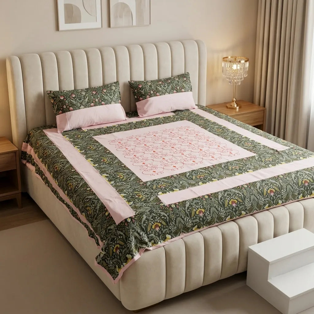 Patched Bedsheet by Pinsstripe– For Double Bed-100% Cotton