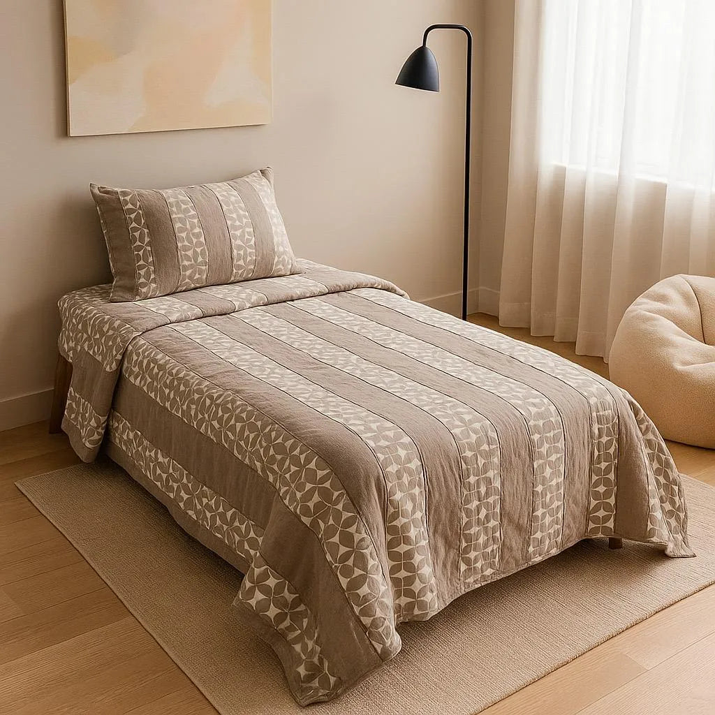 Patched Bedsheet by Pinsstripe – Single Bed, 100% Cotton