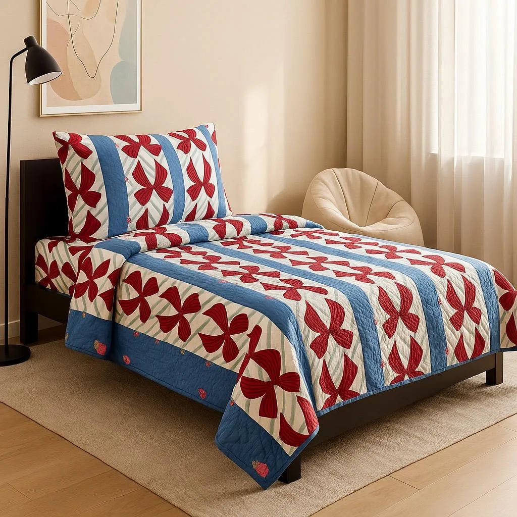 Patched Bedsheet by Pinsstripe – Single Bed, 100% Cotton