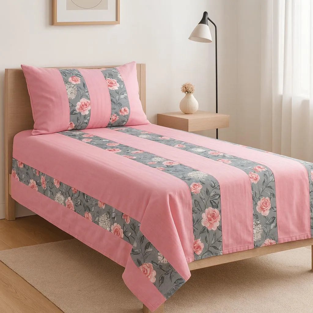 Patched Bedsheet by Pinsstripe – Single Bed, 100% Cotton