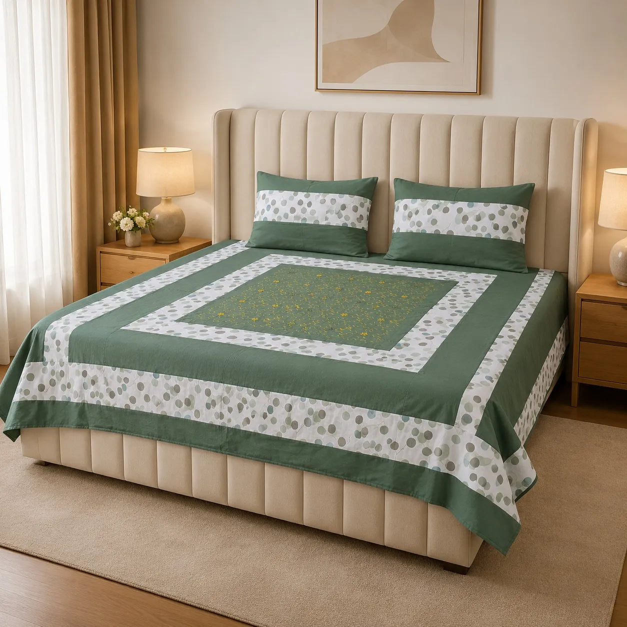 Patched Bedsheet by Pinsstripe– For Double Bed-100% Cotton