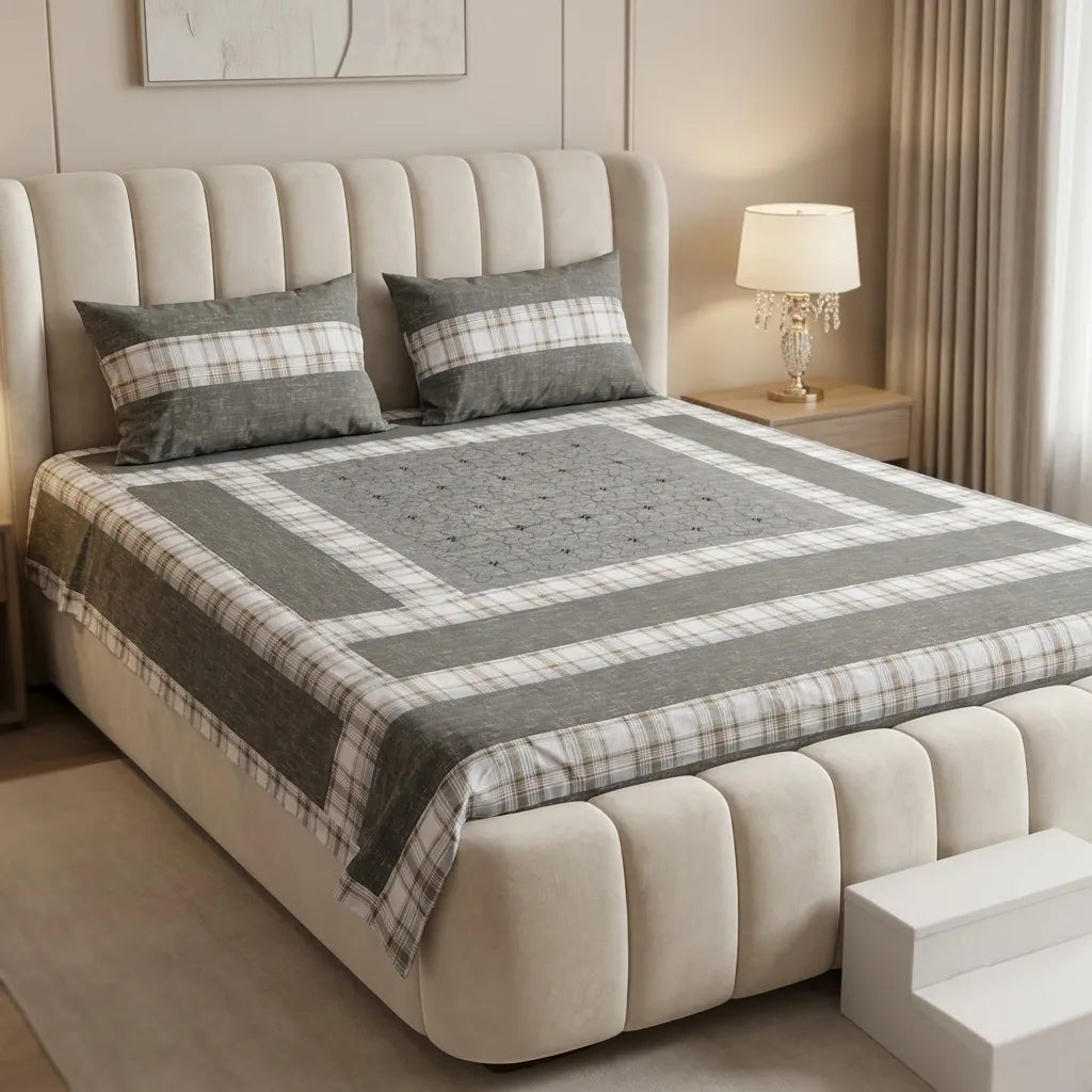 Patched Bedsheet by Pinsstripe– For Double Bed-100% Cotton