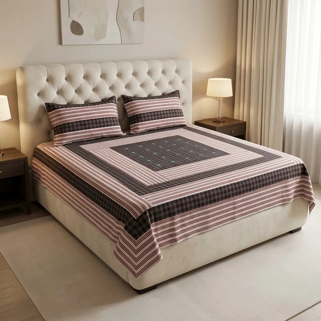 Patched Bedsheet by Pinsstripe– For Double Bed-100% Cotton