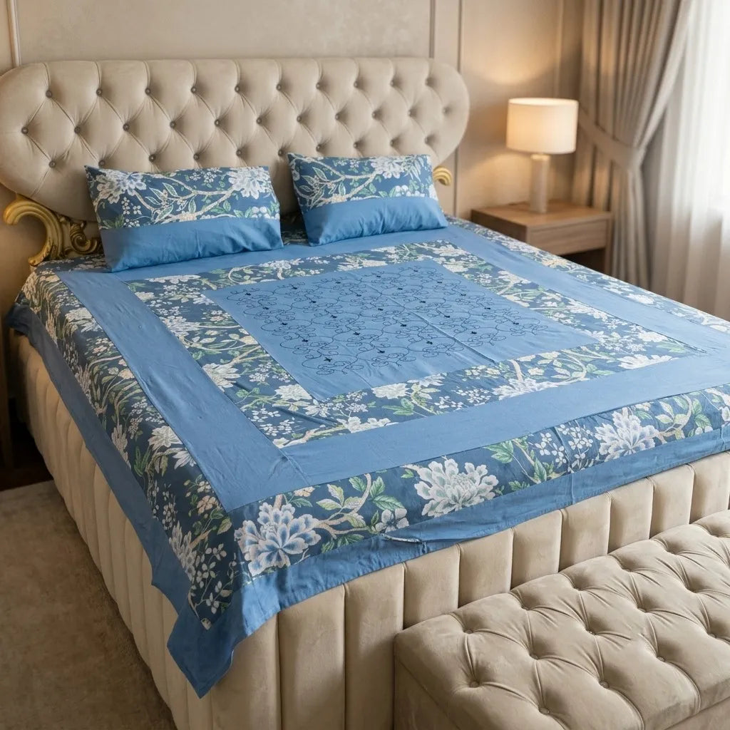 Patched Bedsheet by Pinsstripe– For Double Bed-100% Cotton