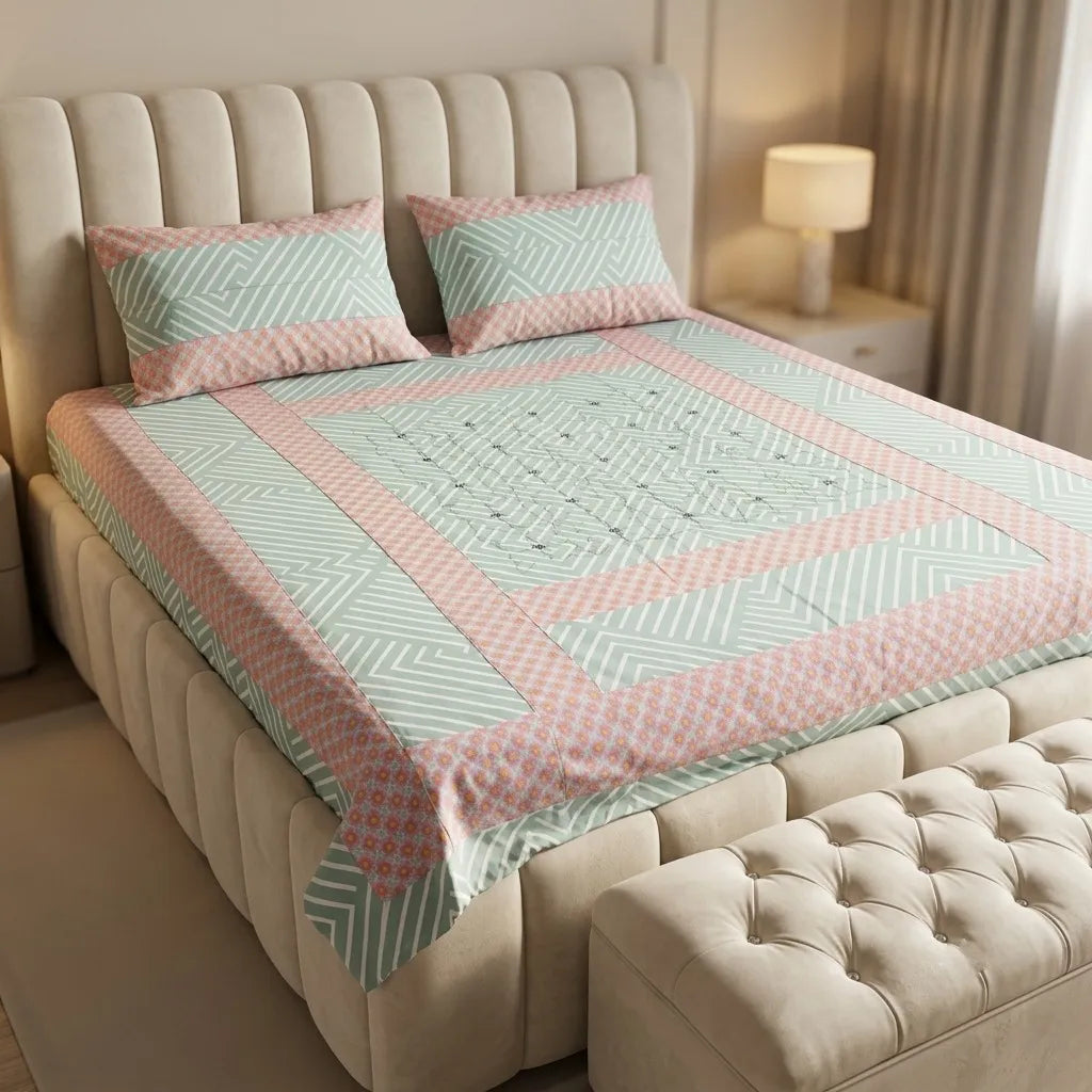 Patched Bedsheet by Pinsstripe– For Double Bed-100% Cotton