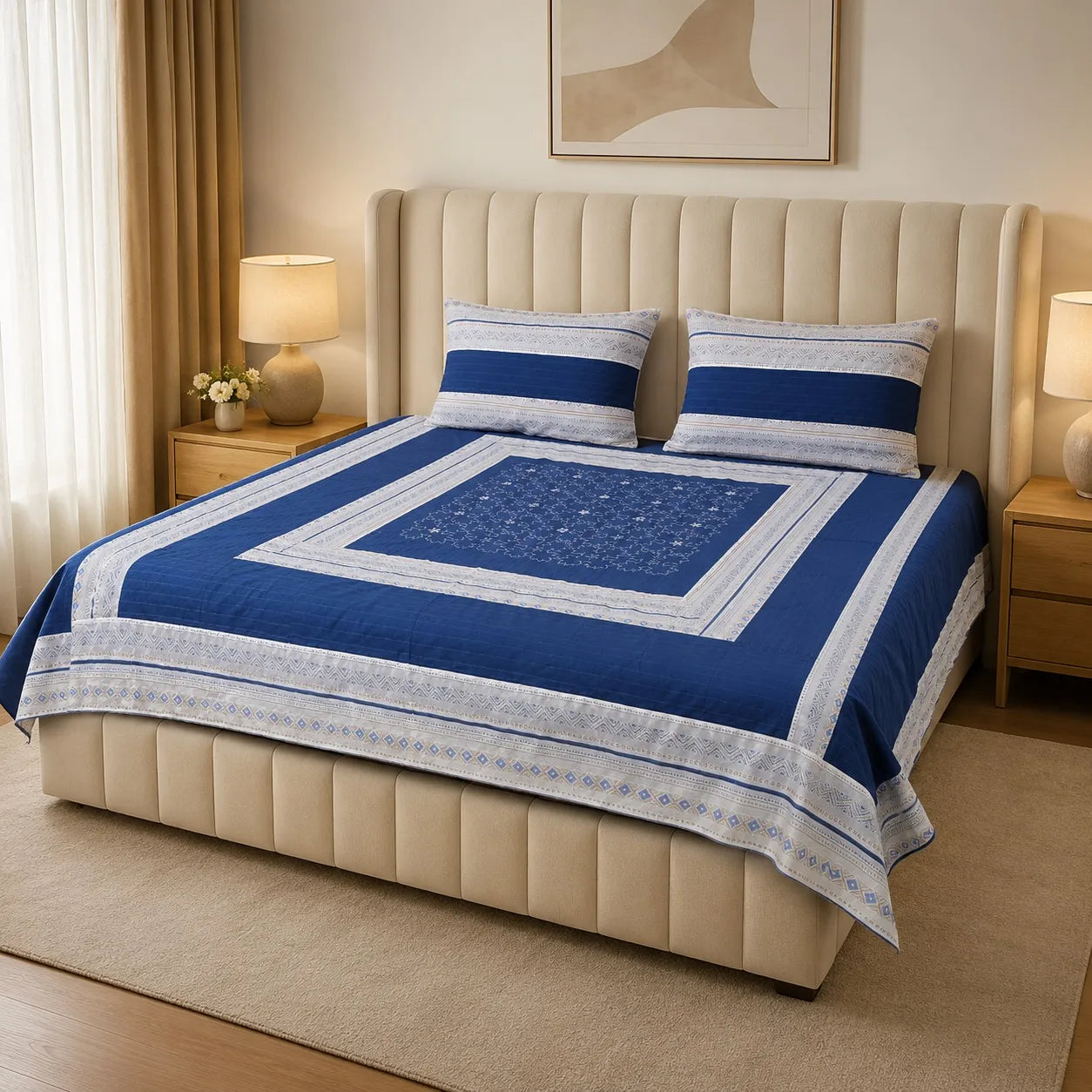 Patched Bedsheet by Pinsstripe– For Double Bed-100% Cotton