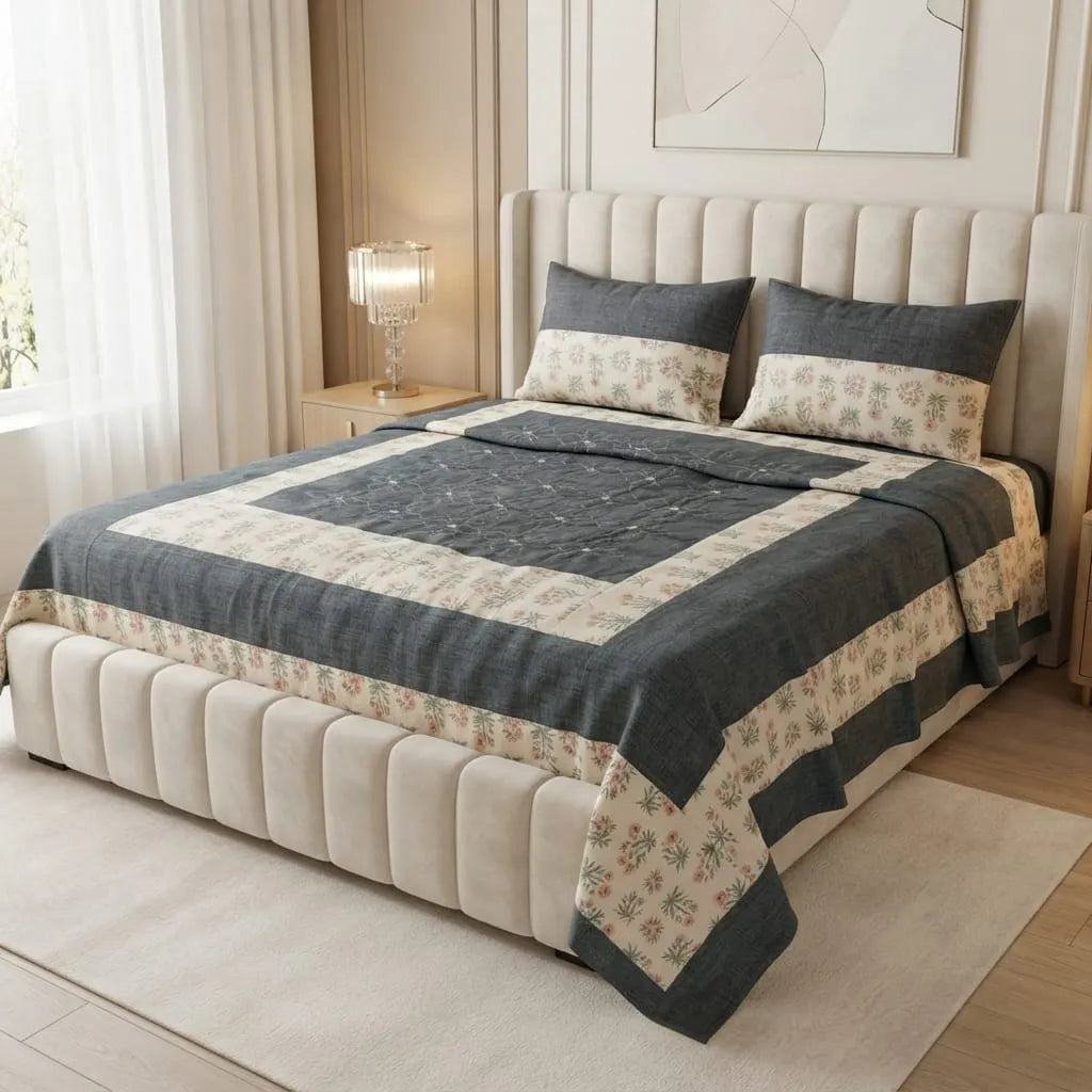 Patched Bedsheet by Pinsstripe– For Double Bed-100% Cotton