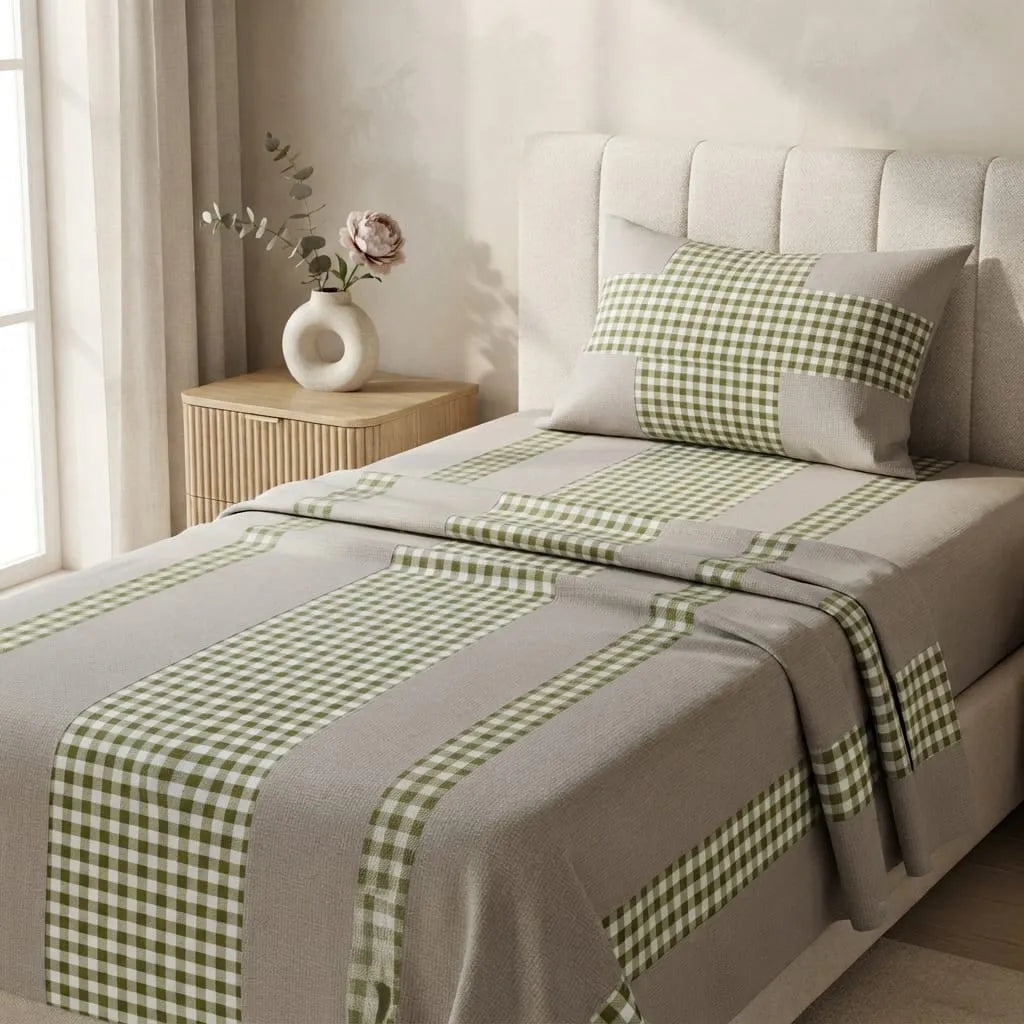 Patched Bedsheet by Pinsstripe – Single Bed, 100% Cotton