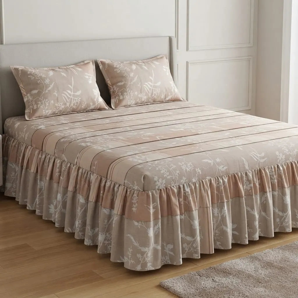 Patched Bedsheet with SIde Frill By Pinsstripe - For Double Bed