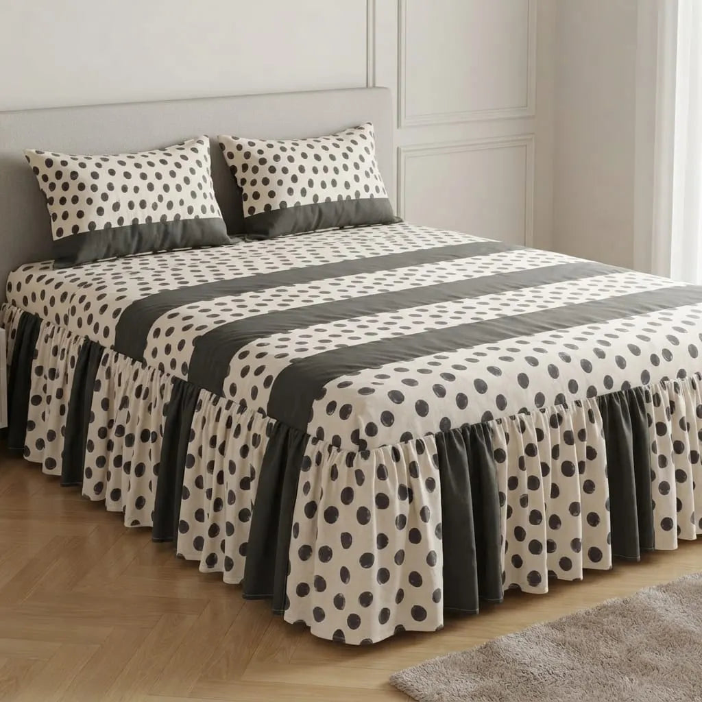 Patched Bedsheet with SIde Frill By Pinsstripe - For Double Bed