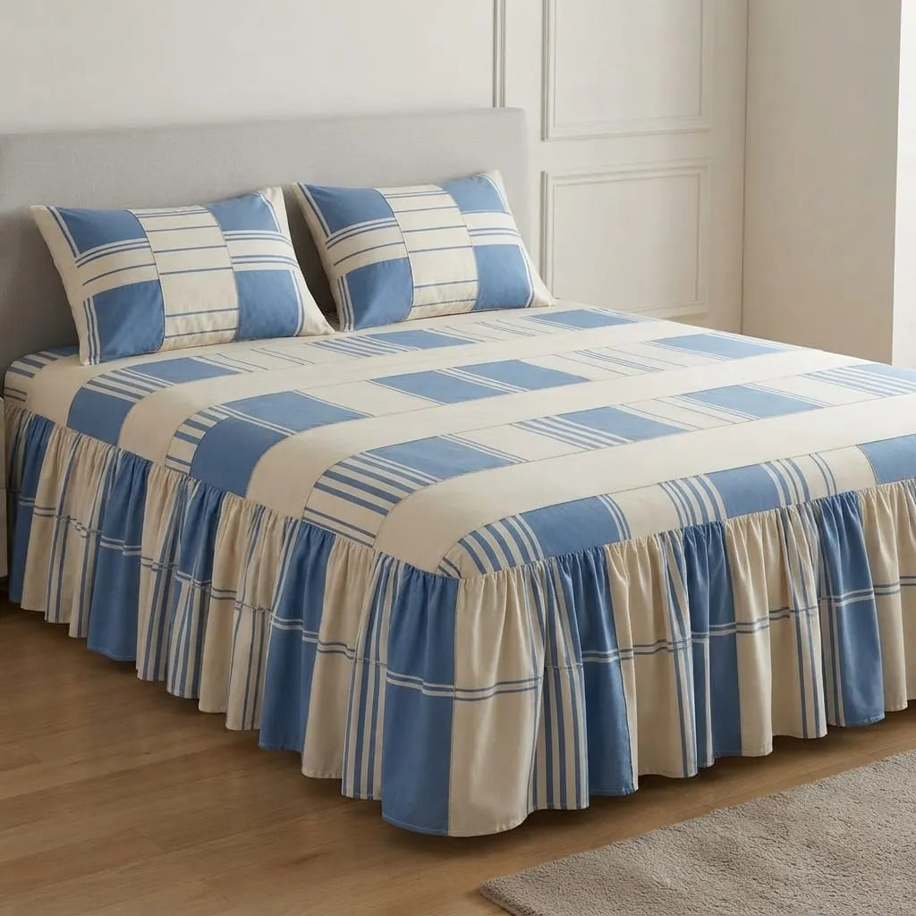 Patched Bedsheet with SIde Frill By Pinsstripe - For Double Bed