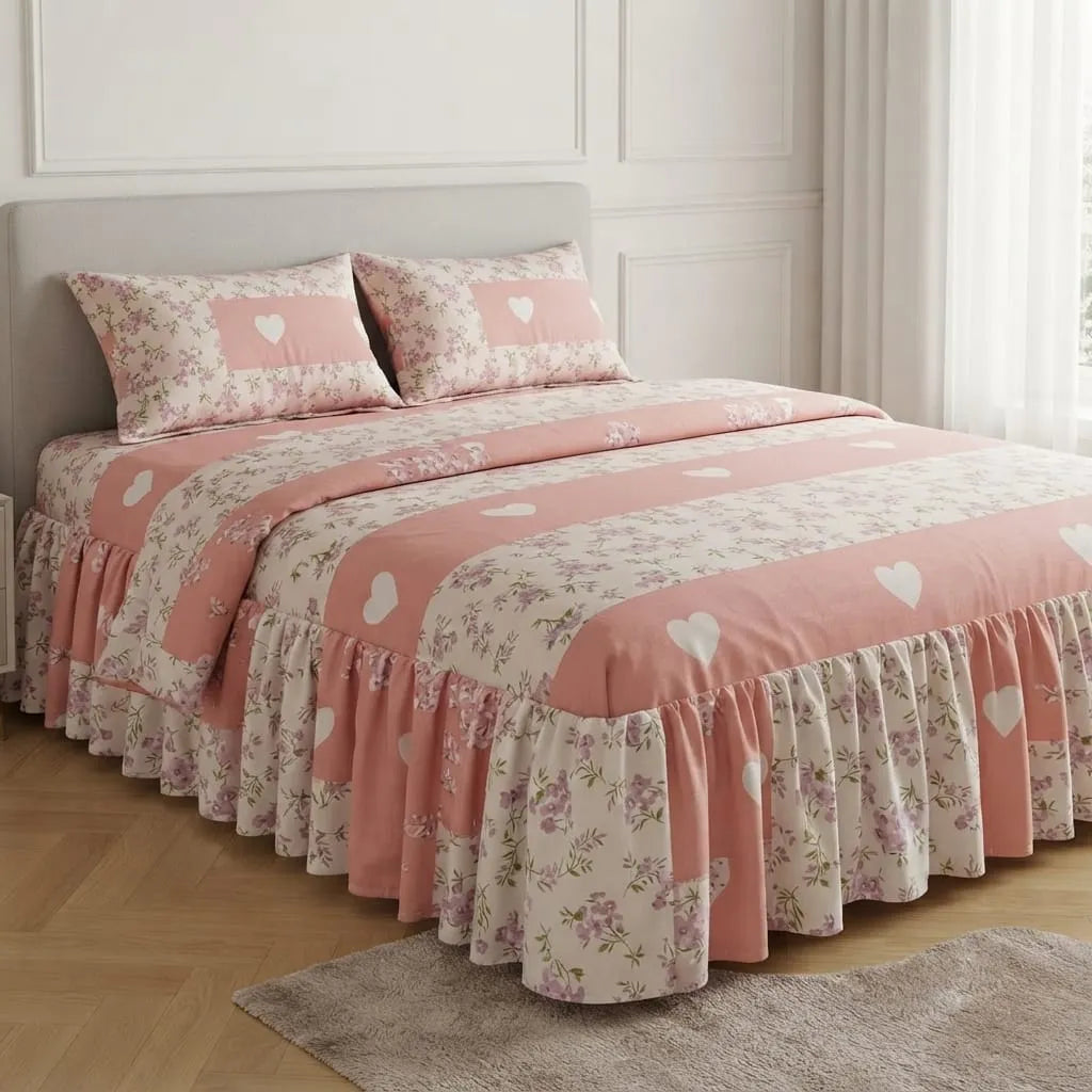 Patched Bedsheet with SIde Frill By Pinsstripe - For Double Bed