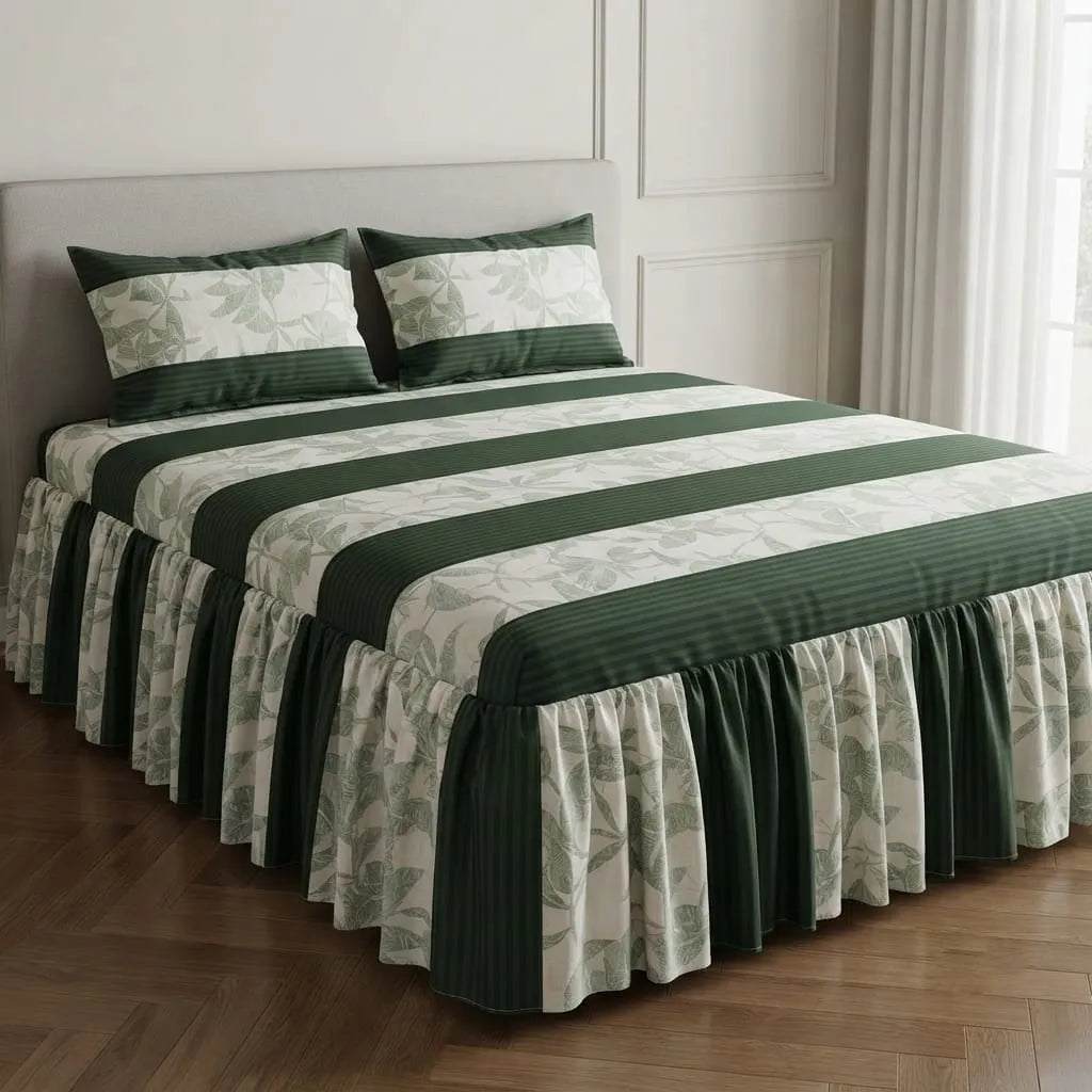 Patched Bedsheet with SIde Frill By Pinsstripe - For Double Bed