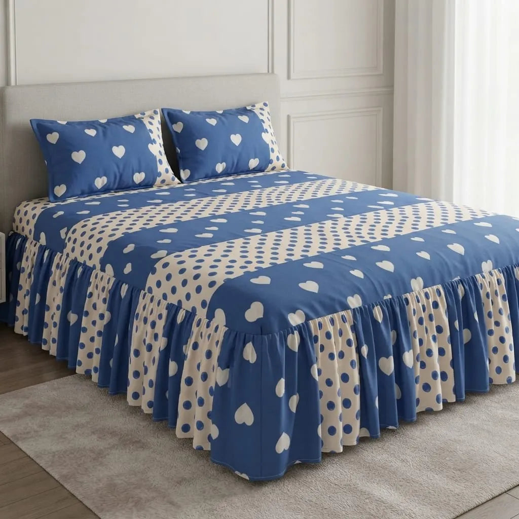 Patched Bedsheet with SIde Frill By Pinsstripe - For Double Bed