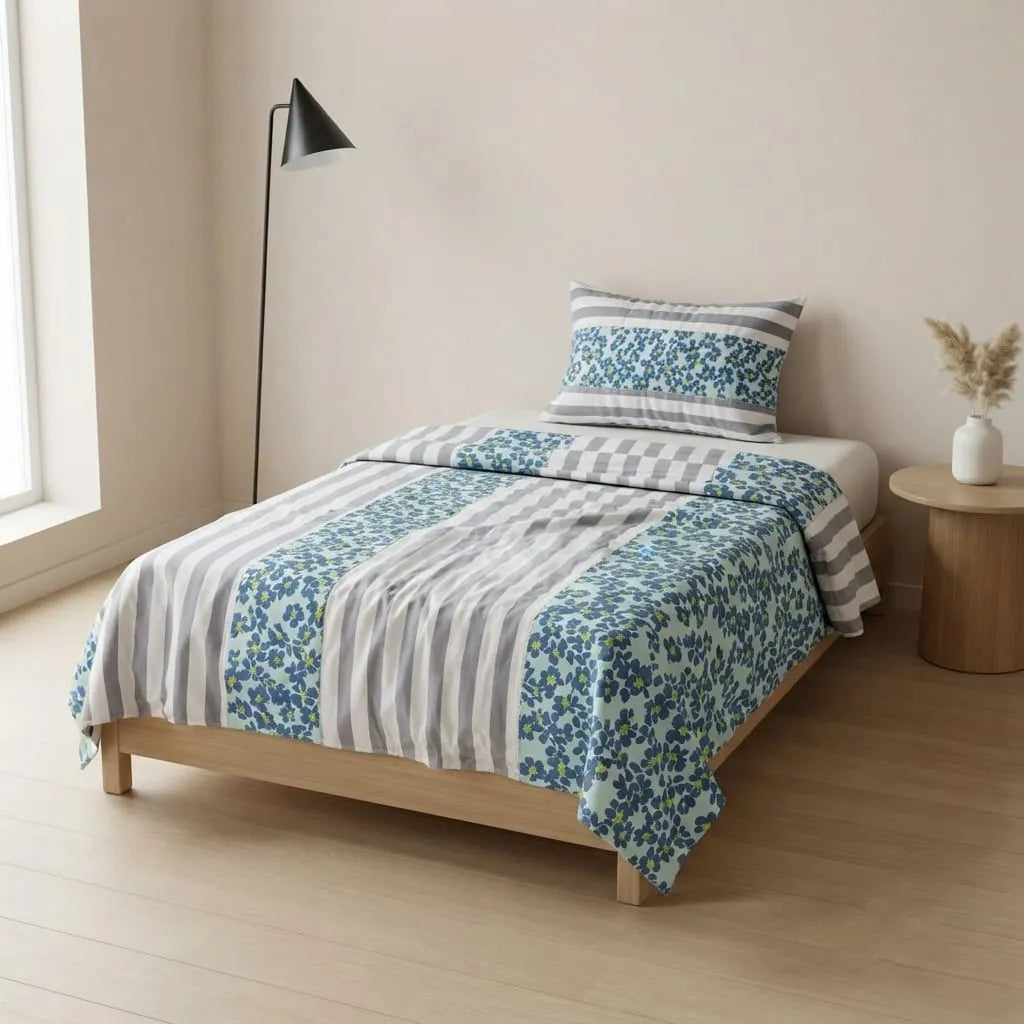 Patched Bedsheet by Pinsstripe – Single Bed, 100% Cotton