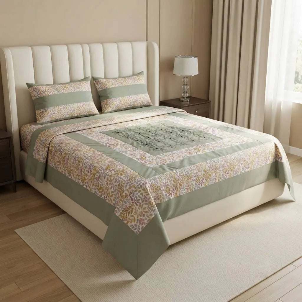 Patched Bedsheet by Pinsstripe– For Double Bed-100% Cotton