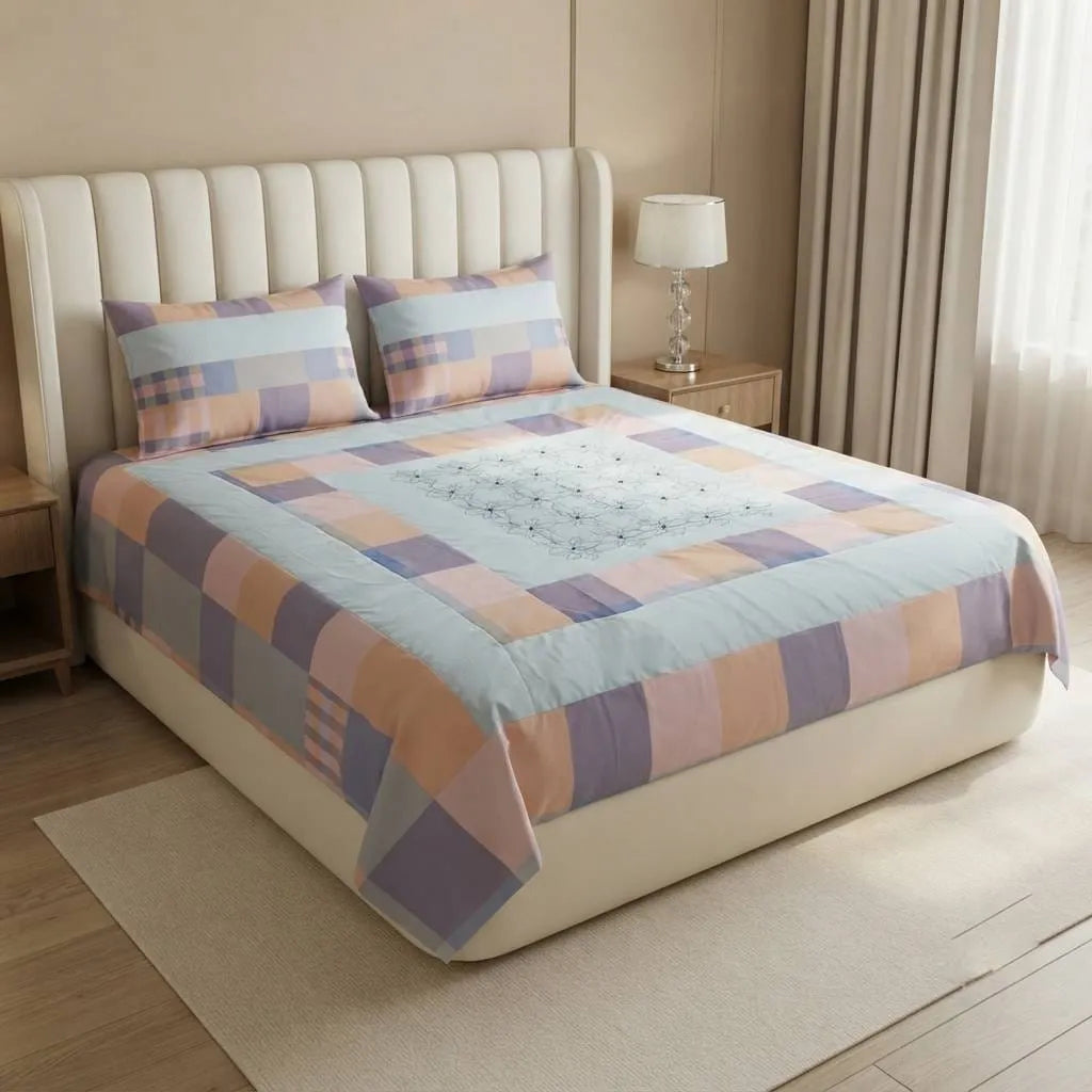 Patched Bedsheet by Pinsstripe– For Double Bed-100% Cotton