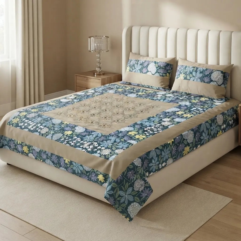 Patched Bedsheet by Pinsstripe– For Double Bed-100% Cotton