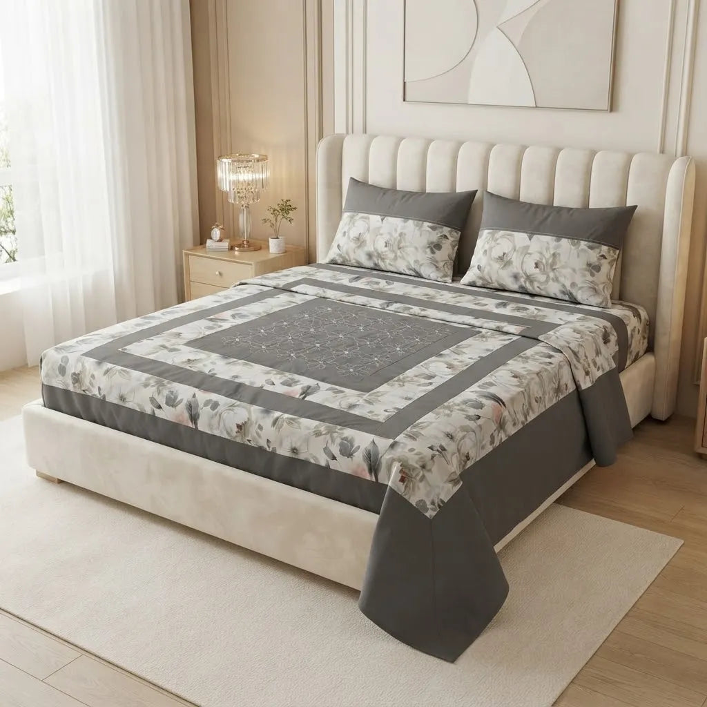 Patched Bedsheet by Pinsstripe– For Double Bed-100% Cotton