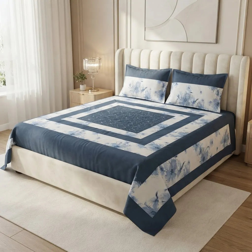 Patched Bedsheet by Pinsstripe– For Double Bed-100% Cotton