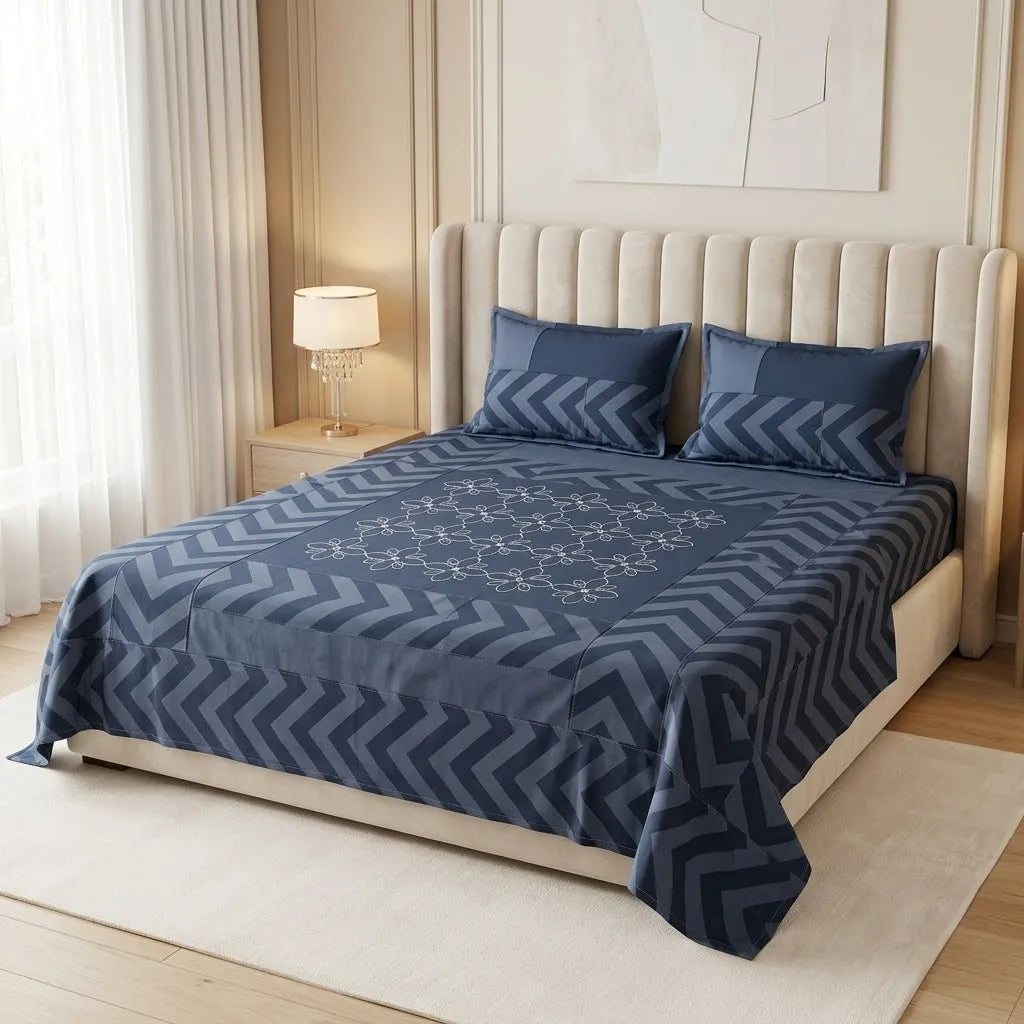Patched Bedsheet by Pinsstripe– For Double Bed-100% Cotton