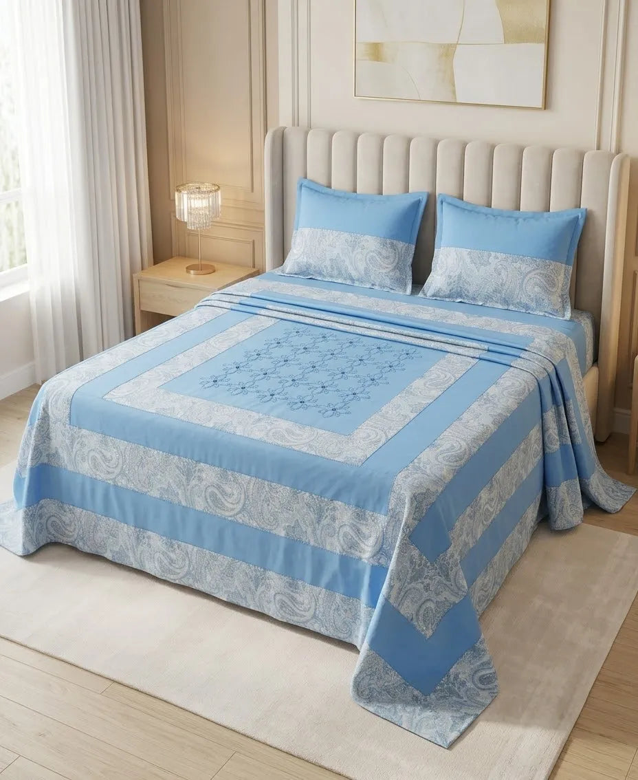 Patched Bedsheet by Pinsstripe– For Double Bed-100% Cotton