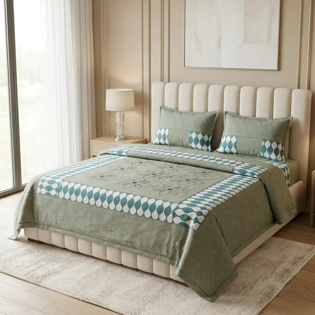 Patched Bedsheet by Pinsstripe– For Double Bed-100% Cotton