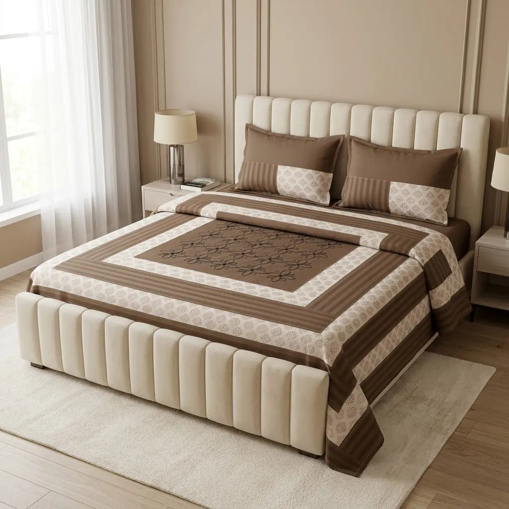 Patched Bedsheet by Pinsstripe– For Double Bed-100% Cotton