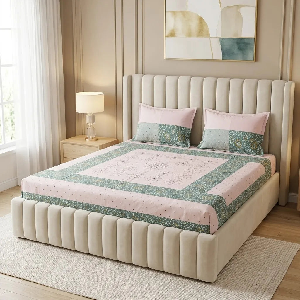 Patched Bedsheet by Pinsstripe– For Double Bed-100% Cotton