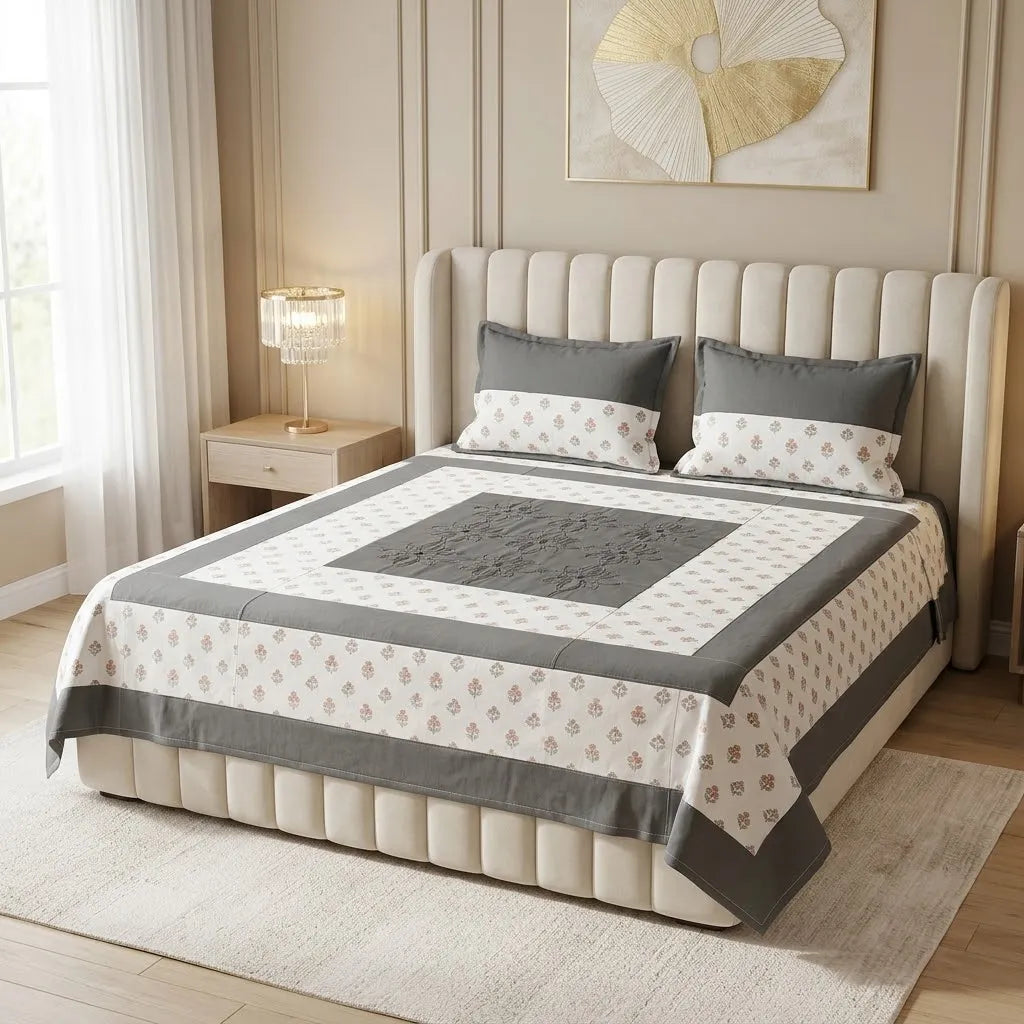 Patched Bedsheet by Pinsstripe– For Double Bed-100% Cotton