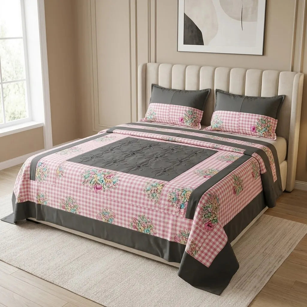Patched Bedsheet by Pinsstripe– For Double Bed-100% Cotton